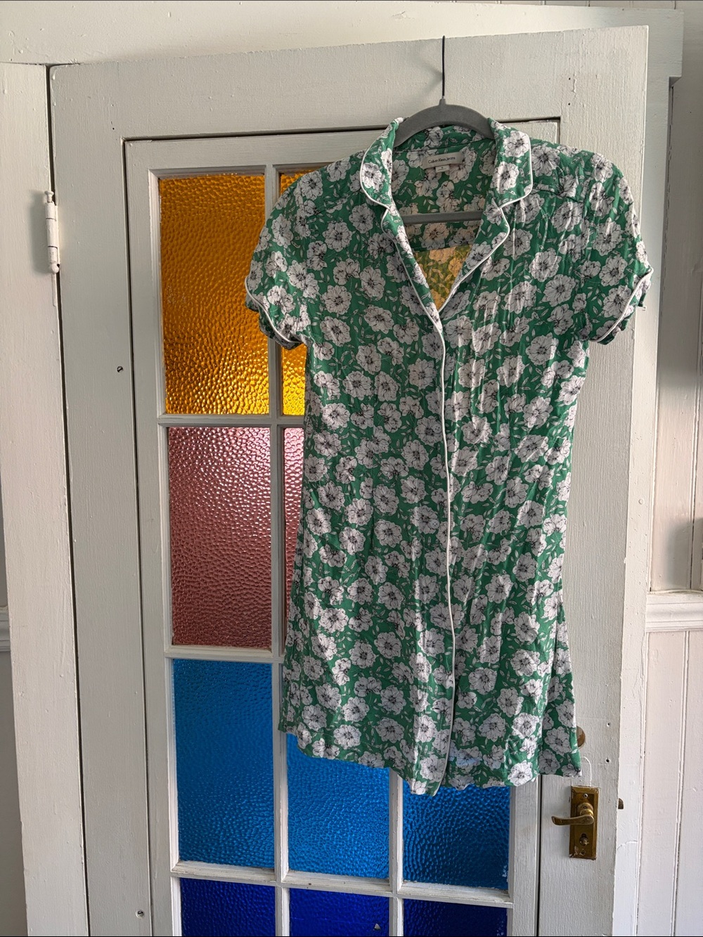 Calvin Klein Jeans Green Floral Button-Front Mini Dress